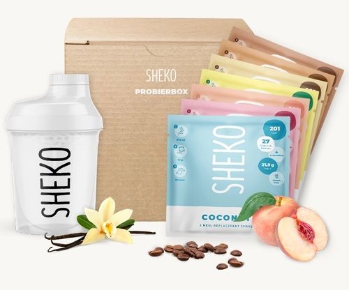SHEKO Diät Shake - Sparpreis Probierbox mit 8 Einzelportionen + 350 ml Shaky-Shaker